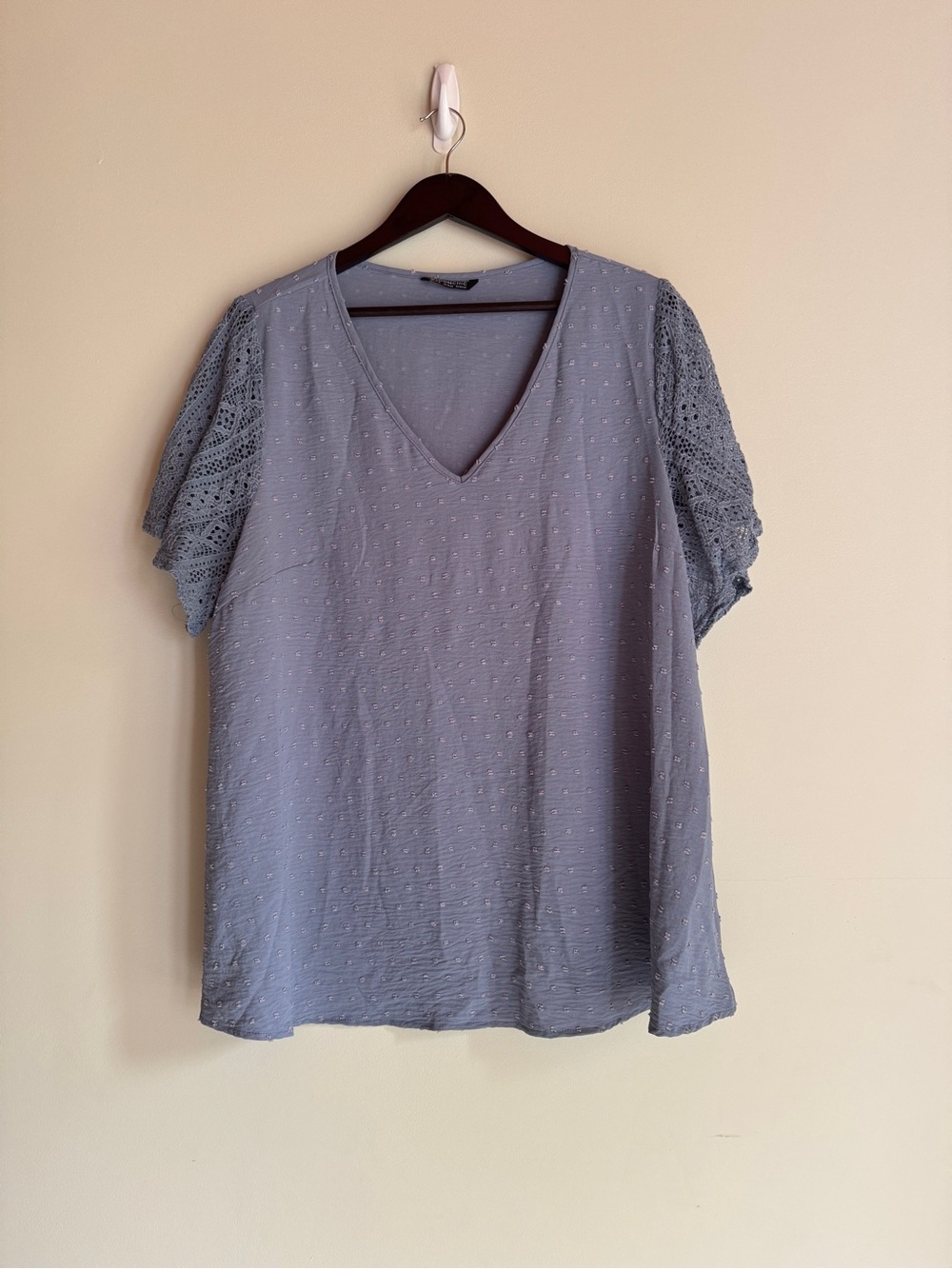 BloomChic Light Blue V-Neck Crochet Sleeve Blouse 14-16